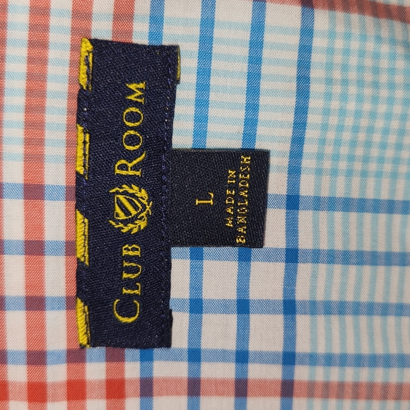 CLUB ROOM MENS BUTTON DOWN SHIRT  SIZE L RED, BLUE PLAID 100% COTTON - Picture 3 of 8